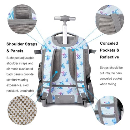 Tilami Rolling Backpack, 18 inch Shoulder Drop, Concealed Pockets and Wheel Cover, Laptop Backpack for Boys and Girls, Turtle Blue - color: Turtle Blue