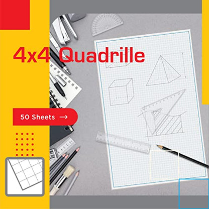 Graph Paper Pad, 17" x 11", 50 Sheets, Blue Line Border, Blueprint Paper, Double Sided, White, 4x4 Blue Quad Rule, Easy Tear Sheets, Grid Paper, Graph Paper by Better Office Products (Pack of 2) - size: 11 x 17-inch (Pack of 2)