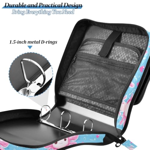 3 Ring Zipper Binder Axolotls Blue Hearts Large Capacity 500 Sheets Zip Up Binders Expanding File Folder Bag Multi Pockets School Office Binder Organizer - color: Axolotls