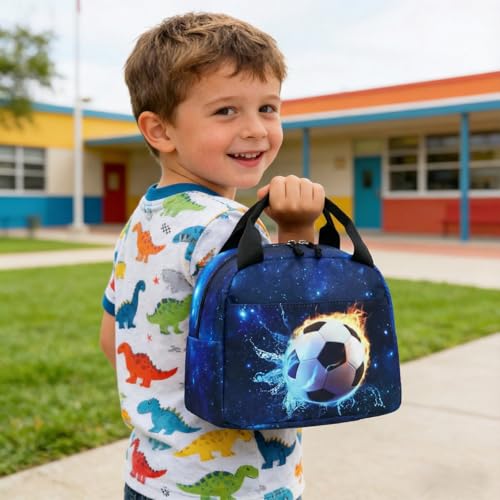CAMTOP Boys Lunch Box Kids Insulated Lunch Bag Kids Cute Lunchbox for Boys Loncheras Para Niños - color: Soccer Blue