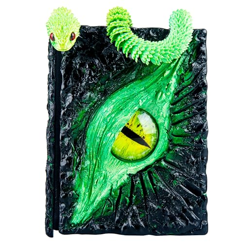 Handmade Big Eye Monster Embossed Journal,Resin Engraving Notebook,Blank Paper,Hardcover Travel Notepad for Writing,Sketchbook,Collection,Gift,Decoration Diary for Man Woman A5 (Green with snake) - color: Green with green snake