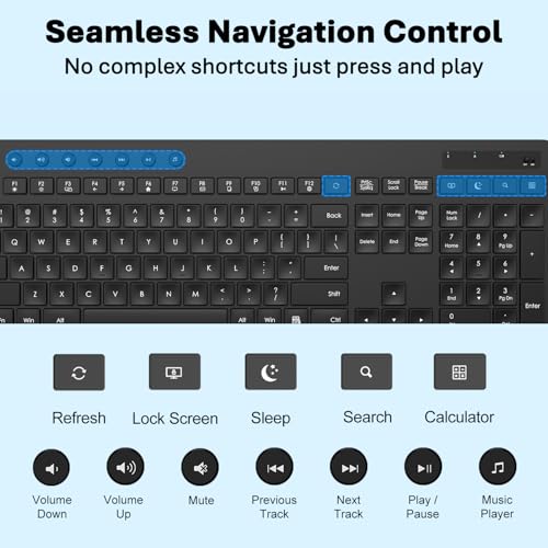 Wireless Keyboard and Mouse Combo, Full-Size Ergonomic Computer Set with Palm Rest, Lag-Free 2.4G USB Cordless Quiet Typing, Silent Click, Auto-Sleep for PC, Mac, Laptop, Windows (Black)