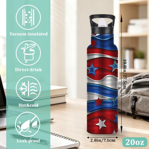 Flag Insulated Water Bottle with Straw 20 oz,Stars Stainless Steel Leak Resistant Double Wall Water Bottles with Handle for Gym Sports Travel Outdoor - color: Flag,Stars