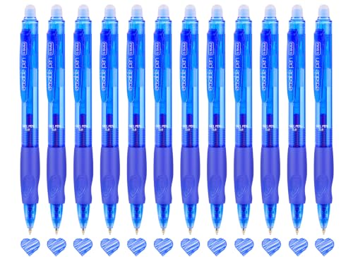 12 Pack Clicker Erasable Gel Pens, Fine Point (0.5mm), Blue Ink with Eraser, Make Mistakes Disappear, Soft Grip for Students, Writing, Note Taking, School & Office Supplies - color: 12 Blue