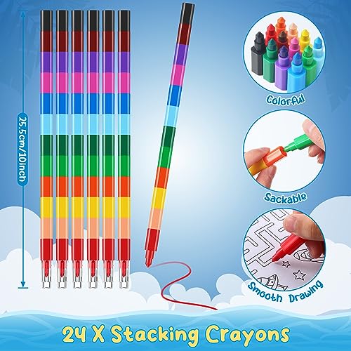 BenLouis 24 Outer Space Mini Coloring Books Kids with 24 Stacking Crayons Astronaut Party Favors Activity Books Bulk for Kids Solar System Galaxy Alien Goodie Bag Gift Stuffer Classroom Reward - style: Space