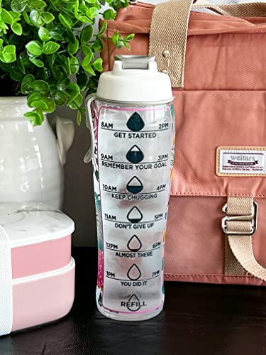 50 Strong | Water Bottle with Time Marker, 30 oz, Pretty Flowers - color: Pretty Flowers