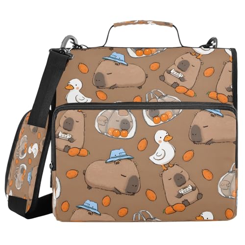 ALAZA Zipper Binder 3 Ring Cute Capybara White Ducks Binder Organizer with Zipper and Shoulder Strap Large Capacity Multi-Pocket Trapper Keeper File Folder for Office Supplies - color: Multicolored