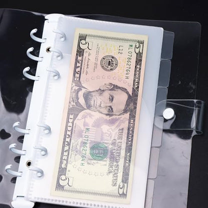 1 Pack A6 Dividers with Tabs and Pockets Binder Pockets Smooth Clear PP Budget Cash Envelopes 0.2mm Thick Double Pockets Index Dividers Outside Loading Money Organizer - color: Clear, size: A6 - 6 Tabs