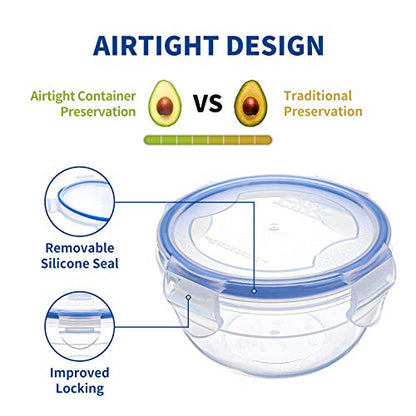 KIGI Round Food Storage Containers, Leak-Proof, Airtight & Watertight Small Plastic Bowls for Snacks, Meal Prep and Lunch, Freezer Safe, 4-Sided Locking Lids, BPA-Free,10 oz / 1.25 Cup,12 Piece Set - size: 1.25 cup (12-Piece)