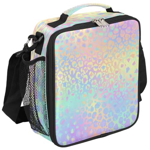 Pardick Rainbow Leopard Kids Lunch Bag Colorful Leopard Skin Insulated Lunch Box Mini Cooler Back to School Thermal Meal Tote Kit Bento Tote Bags Lunchbox for Boys Girls - color: Rainbow Leopard