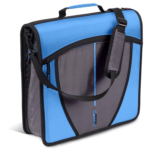 Case-it Mighty Zip Tab Zipper Binder, 3" O-Ring with 5-Color tabbes, Expanding File Folder and Shoulder Strap and Handle, D-146-Denim Blue - color: D Denim Blue, size: 1 Pack