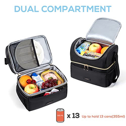 TOURIT Insulated Lunch Bag with Dual Compartment, Leakproof Cooler Tote for Work Office Picnic, Thermal Food Container Black - color: 01-Black