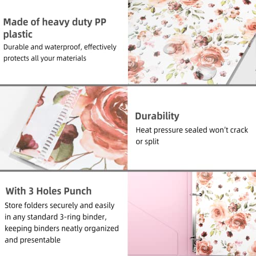 Ospelelf Folders with Pockets, Waterproof Plastic Folder with Two Fixed Corner Tabs and 2 Pockets Includes Business Card Slot, Includes Sticker, Fits 3 Ring Binder Holds 11" x 8.5", 6-Pack - color: Flowers
