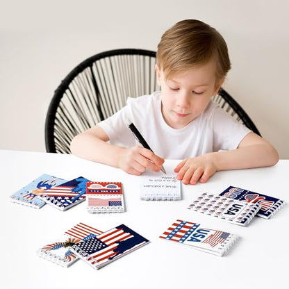 24Pcs Patriotic Mini Notepads, Red White Blue 4th of July Spiral Notebooks Bulk, USA American Pocket Memo Pads for Labor Day Veterans Day 250th anniversary Party Favors Gifts Office School Supplies - style: Patriotic