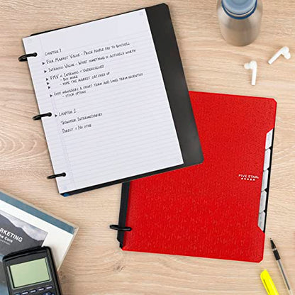 Five Star Flex Refillable Notebook + Study App, College Ruled Paper, 1 Inch TechLock Rings, Pockets, Tabs and Dividers, 200 Sheet Capacity, Color Will Vary (29328)