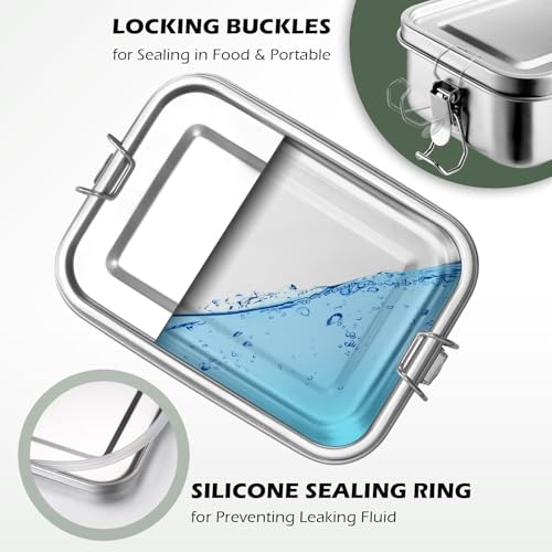 Leonyo 81oz 18/10 Stainless Steel Lunch Box for Adults, 2400ml Metal Bento Box with Divider, Leak-Proof Lunch Food Containers for Woman Man, Dishwasher Safe, Oven Safe Except for Lid - size: 2400ML