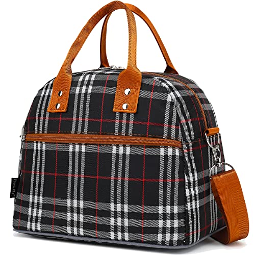 FlowFly Insulated Lunch Bag for Women & Men, Large Reusable Lunch Tote with Shoulder Strap & Handle, Freezable Cooler Bag for Work, Travel & Meal Prep,W&B (W&B) - color: Checkered