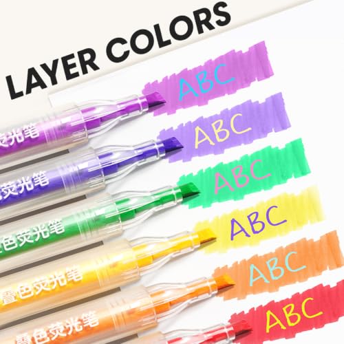 12 Colors Dual-Tip Layering Highlighters, Soft Tips Won’t Scratch Paper, Good Sealing Prevents Ink Drying and Leakage