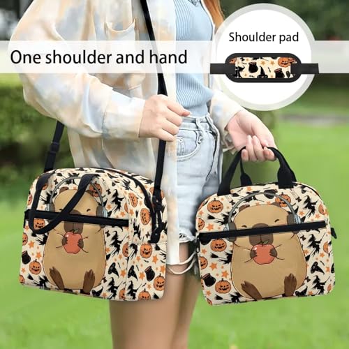 Capybara Kawaii Lunch Box for Girls 4-6 Halloween Pumpkin One Piece Lunch Box for Kids 6-8 Preschool Meal Bag Boys 8-10 Kindergarten Toddler Students Elementary School Thermal Insulated - color: Capybara Halloween Pumpkin