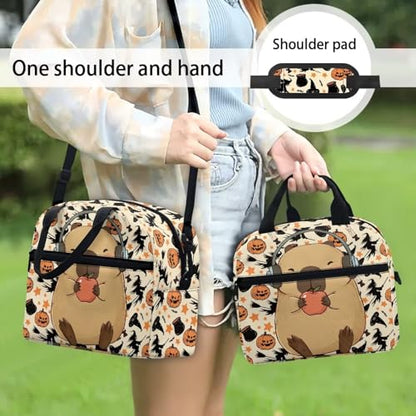 Capybara Kawaii Lunch Box for Girls 4-6 Halloween Pumpkin One Piece Lunch Box for Kids 6-8 Preschool Meal Bag Boys 8-10 Kindergarten Toddler Students Elementary School Thermal Insulated - color: Capybara Halloween Pumpkin