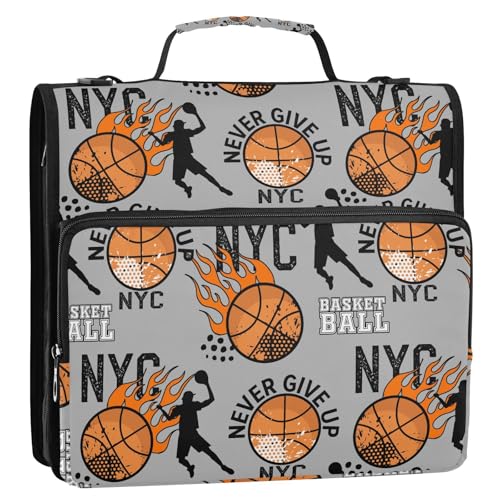 Basketball 3 D-Ring Binder Bag Multi-Pocket Zipper Organizer | with Handle and Detachable Shoulder Strap Holds 500 Sheets for School Office Supplies - color: Dhb-108