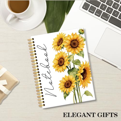 ERHACHAIJIA Sunflowers Hardcover 160 Pages Lined Spiral Notebook, Funny Sunflowers Notebook for Women Her Nana Grandma, Student Notepad Gifts, Floral Gifts for Sunflower Lover, Travel Journal Present - color: White-Yellow