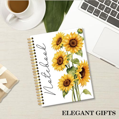 ERHACHAIJIA Sunflowers Hardcover 160 Pages Lined Spiral Notebook, Funny Sunflowers Notebook for Women Her Nana Grandma, Student Notepad Gifts, Floral Gifts for Sunflower Lover, Travel Journal Present - color: White-Yellow