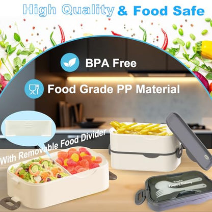 Bento Box Adult Lunch Box, Stackable 3 Layers Large Capacity Lunch Containers, Microwave and Dishwasher Safe Food Grade Containers with Utensils, Dividers and Sauce Boxes for Men, Women, Kids - color: White-Black
