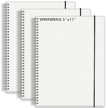 A4 Large Bullet Dotted Spiral Notebooks 8.5" x 11" with 120GSM Thick Paper, Elastic Band and Transparent Cover - 3 Pack Dot Grid Math Notepads for Journaling, Planning (Dotted, A4) - style: Dotted