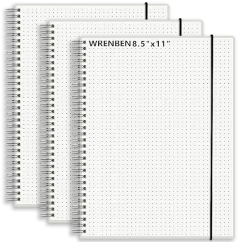 A4 Large Bullet Dotted Spiral Notebooks 8.5" x 11" with 120GSM Thick Paper, Elastic Band and Transparent Cover - 3 Pack Dot Grid Math Notepads for Journaling, Planning (Dotted, A4) - style: Dotted