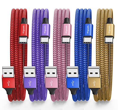 etguuds USB C Cable 2ft, 5-Pack USB to USB C Charger Cable, Fast Charging Cord Type C for iPhone 17 16 15 Pro Max Plus 17 Air 16e, Samsung Galaxy S25 S24 S23 S22 S21 S20 A17 A16 A15 A26 A36 A56 A55 - size: 2ft