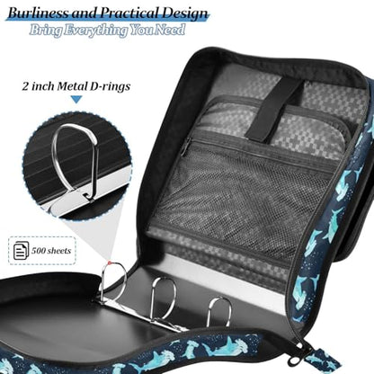 Hammerhead Shark 3 D-Ring 2 inch Zipper Binder Bag with Shoulder Strap, Multi-Pocket Portfolio Organizer Case for 13 Inch Laptop Middle School