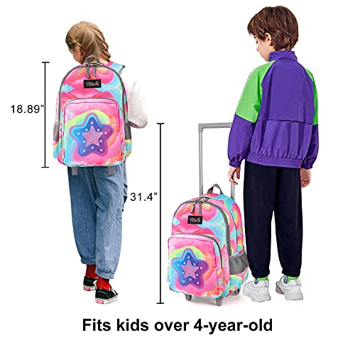 Tilami Rolling Backpack 18 inch Double Handle Wheeled Laptop Boys Girls Travel School Children Luggage Toddler Trip (Starlight) - color: Starlight Black