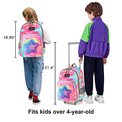 Tilami Rolling Backpack 18 inch Double Handle Wheeled Laptop Boys Girls Travel School Children Luggage Toddler Trip (Starlight) - color: Starlight Black