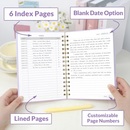 SUNEE Lined Spiral Journal Notebook for Women, 146 Pages College Ruled Hardcover Journaling Notebook for Work, Note Taking and Office School Supplies, A5 - Purple - color: Purple
