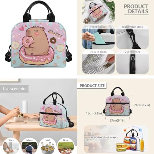 CLOHOMIN Cute Capybara Backpack and Lunch Bag Set 11-12 Primary School Bookbag for Girls 4th Grade Leakproof Cooler Bags Water Bottle Holder with Strap Kids School Bag Children Book Bags, 3pcs - color: Capybara Doughnut