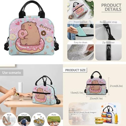 CLOHOMIN Cute Capybara Backpack and Lunch Bag Set 11-12 Primary School Bookbag for Girls 4th Grade Leakproof Cooler Bags Water Bottle Holder with Strap Kids School Bag Children Book Bags, 3pcs - color: Capybara Doughnut