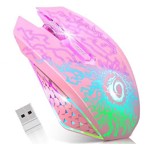 VersionTECH. Wireless Gaming Mouse, Rechargeable Computer Mouse Mice with Colorful LED Lights, Silent Click, 2.4G USB Nano Receiver, 3 Level DPI for PC Gamer Laptop Desktop Chromebook Mac-Pink - color: Pink
