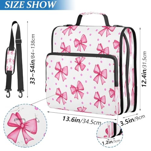 Cute Bow Tie 3-Ring Zipper Binder Bag, 13 Inch Laptop Organizer with Shoulder Strap & Handle Multiple Pocket File Folder for School Office