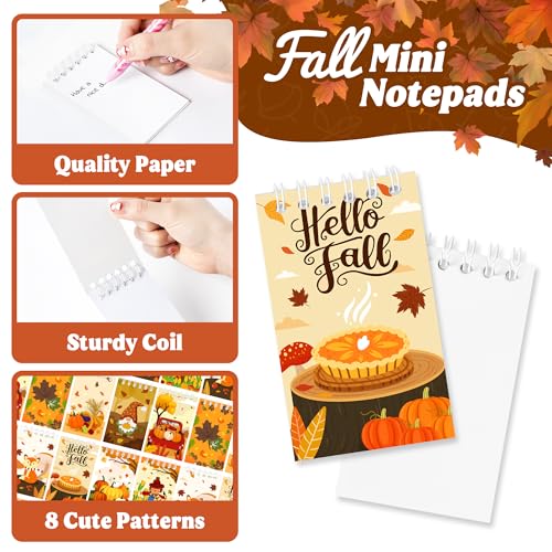 24Packs Fall Mini Notepads Thanksgiving Pumpkin Maple Leaves Spiral Notebooks Pocket Journal Memo Pads for Hello Autumn Seasonal Holiday Party Favors Gift Goodie Bag Stuffers School Classroom Rewards - style: Fall