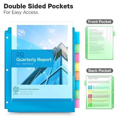 Dunwell 2-Pocket 8 Tab Binder Dividers (3 Sets, 24 Count), Plastic 8 Subject Notebook Dividers with Pockets for 3-Ring Binders, Durable Binder Pocket with Colorful Tabs, Letter Size - size: 3 Sets (24 pcs)
