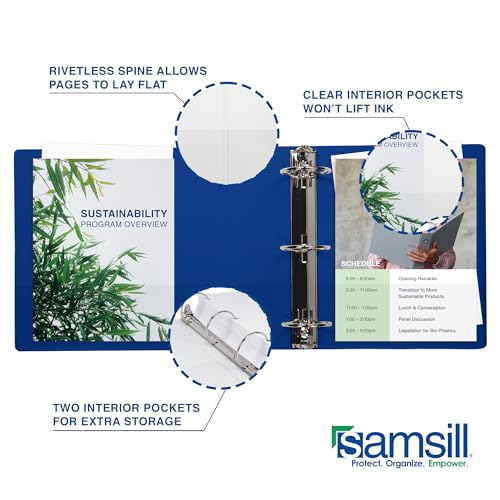 Samsill 1.5 Inch Document Storage Binder, 100% Recycled Chipboard, Round Ring, 3 Ring Binder, 12 Pack, Navy - color: Navy, size: 1.5 Inch, style: 12-Pack
