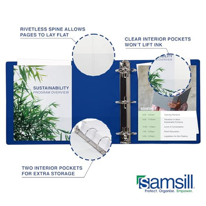 Samsill 1.5 Inch Document Storage Binder, 100% Recycled Chipboard, Round Ring, 3 Ring Binder, 12 Pack, Navy - color: Navy, size: 1.5 Inch, style: 12-Pack