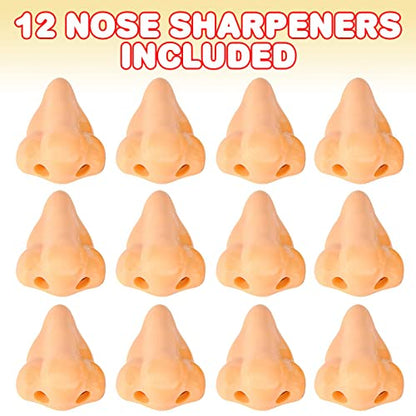 ArtCreativity Nose Pencil Sharpeners for Kids (Pack of 12) Cool School Supplies for Boys and Girls, Funny Gag Gifts, Birthday Party Favors for Toddlers, Classroom Teacher Rewards and Prizes