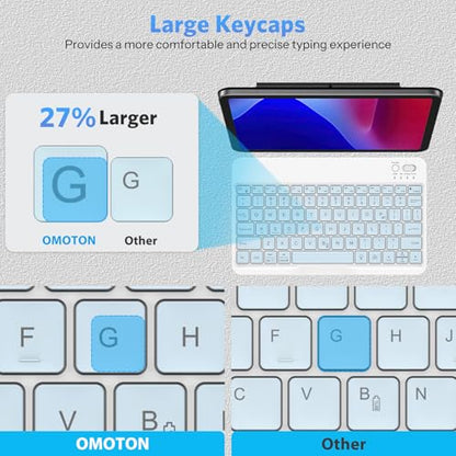 OMOTON Rechargeable Ultra-Slim Keyboard with Upgrade Oversize Keycaps, Adjustable Stand and Backlit, Wireless Bluetooth Keyboard for Samsung Tablet, iPad, Smartphone, Android, iOS, Windows, Blue - color: Blue