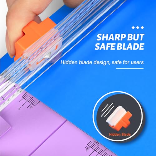 Evteck A4 Paper Cutter Slider Trimmer for Cardstock Photo Vinyl | 12 Inch, with Security Blade and Foldable Ruler, for Crafting Scrapbooking - color: Purple