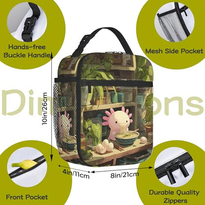 Axolotl Eating Ramen Kids Lunch Bag Insulated Lunch Box Cooler Freezable Meal Prep Bag with Shoulder Strap Waterproof Lunch Container for Boys Girls School Office Picnic - color: Axolotl Eating Ramen