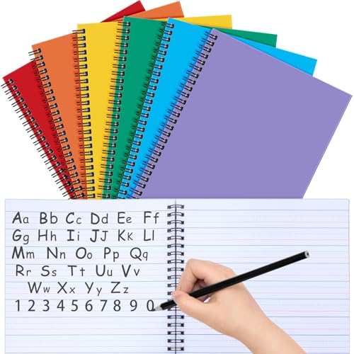 Gilprop 6 Pcs Primary Composition Notebook Spiral K-2 Writing Workbook Wide Ruled Paper Primary Journal 100 Sheets 9.8" x 7.5" Kindergarten Preschool Handwriting Notebook for Kids - color: Multicolor