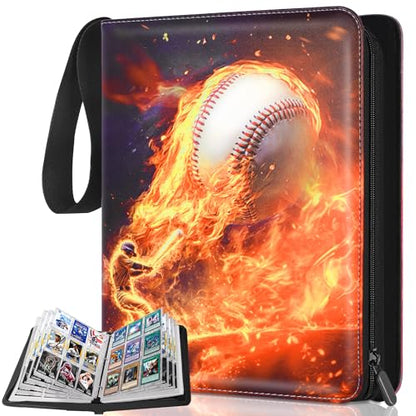 Kitoyz Trading Card Binder Album, PU Leather Baseball Card Binder with 900 Side Loading Pockets, Double Sided Pocket Zipper Card Binder for MTG, TCG, Game Cards, Sports Cards(Burning Gold） - color: Burning Gold