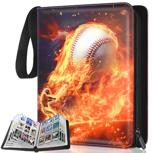 Kitoyz Trading Card Binder Album, PU Leather Baseball Card Binder with 900 Side Loading Pockets, Double Sided Pocket Zipper Card Binder for MTG, TCG, Game Cards, Sports Cards(Burning Gold） - color: Burning Gold